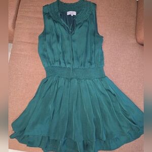 French Violet Boutique Kelly Green Satiny Dress Whimsical Fairy Ruffle Tier Sz M